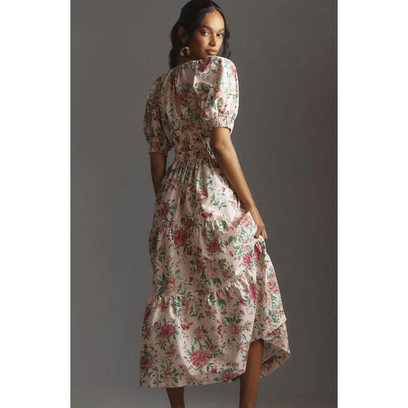 Anthropologie Somerset Puff Sleeve Dress Size Medium Floral Flowers - Picture 2 of 7